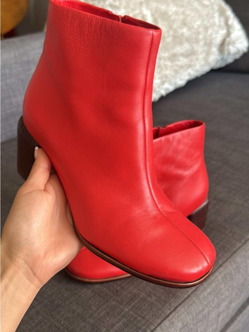 Vince Red Leather Ankle Booties